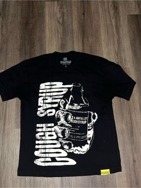 Black Graphic Tee with White 'Cough Syrup' Print - Size L